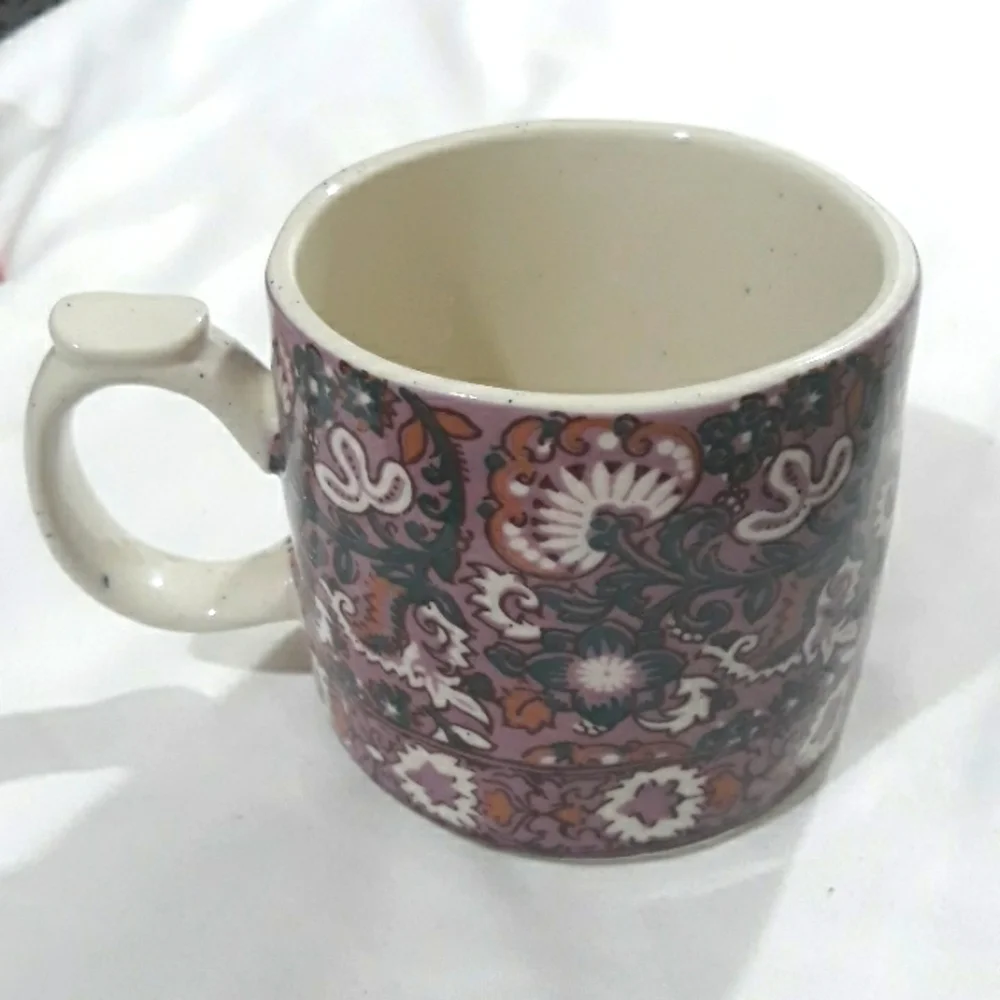 Anthropologie Coffee Cup Mug with Inicial K Floral on Purple Multicolor